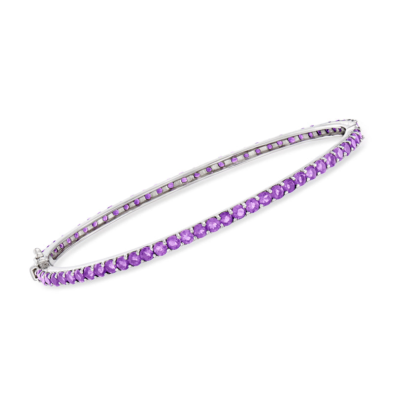 Sterling silver amethyst eternity bangle bracelet with round purple gemstones