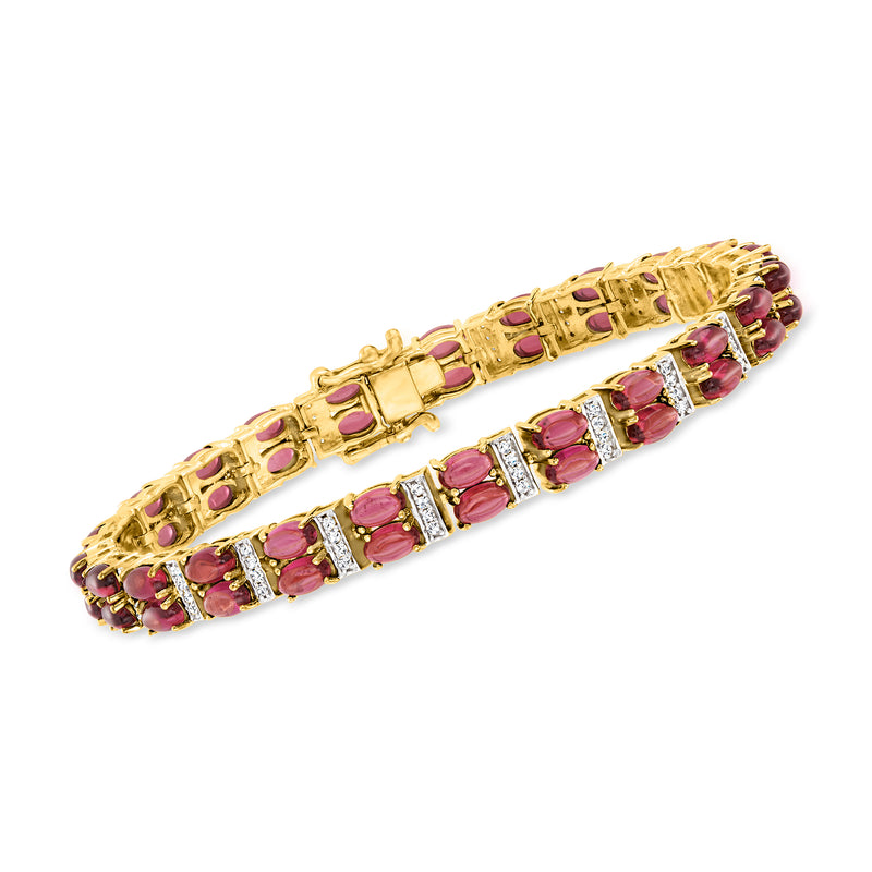 18kt gold over sterling gemstone bracelet with pink rhodolite stones and white accents