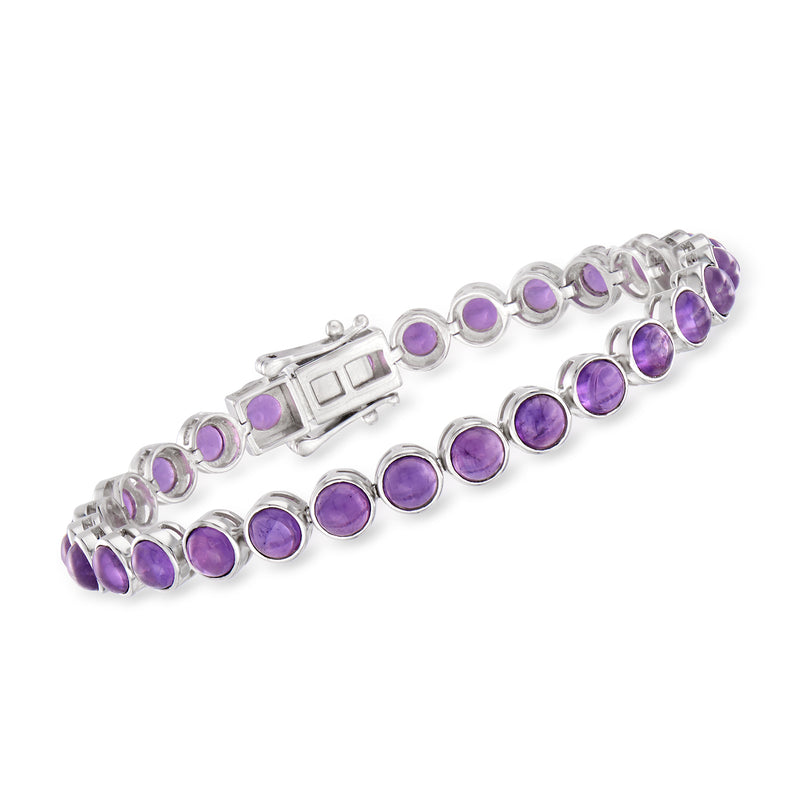 Sterling silver tennis bracelet with round purple amethyst stones and box clasp