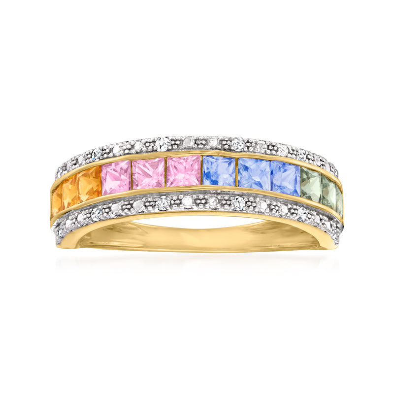 Multicolored sapphire ring in 14kt yellow gold with diamond accents