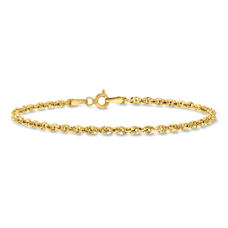 14kt yellow gold rope-chain bracelet with round ring clasp, polished links