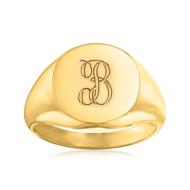 14kt yellow gold round signet ring with engraved monogram
