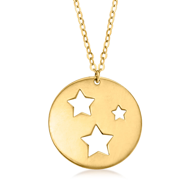 14kt yellow gold disc necklace with star cutout pendant and link chain