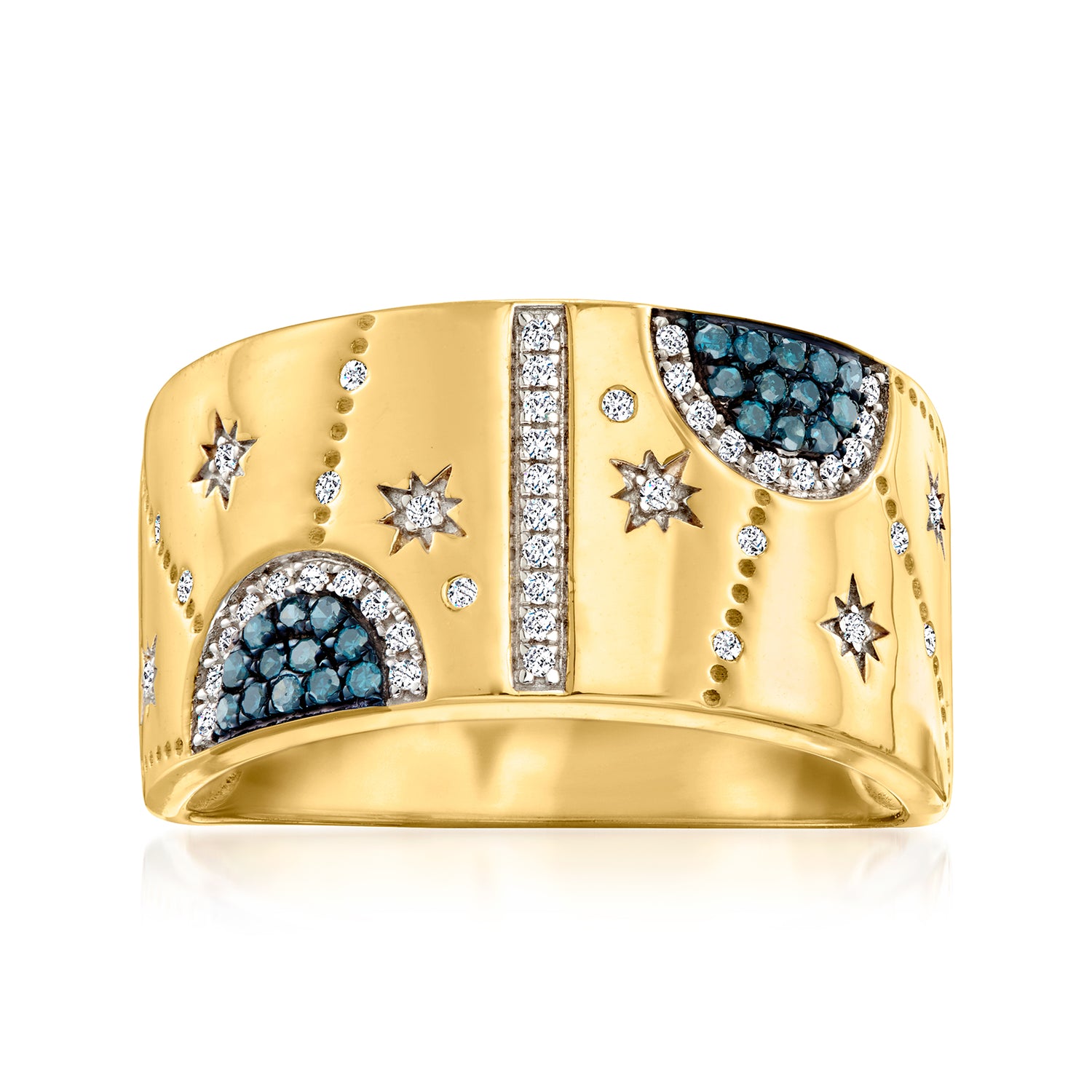 .20 ct. t.w. Blue and White Diamond Celestial Ring in 18kt Gold Over Sterling