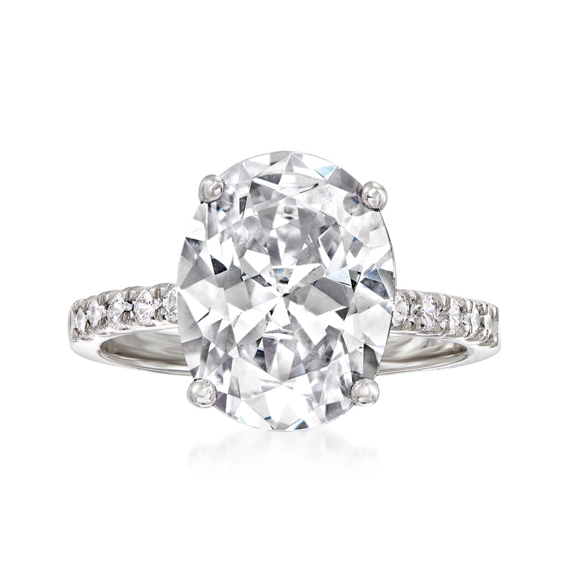 Sterling silver round CZ ring with prong-set center stone and pave side accents
