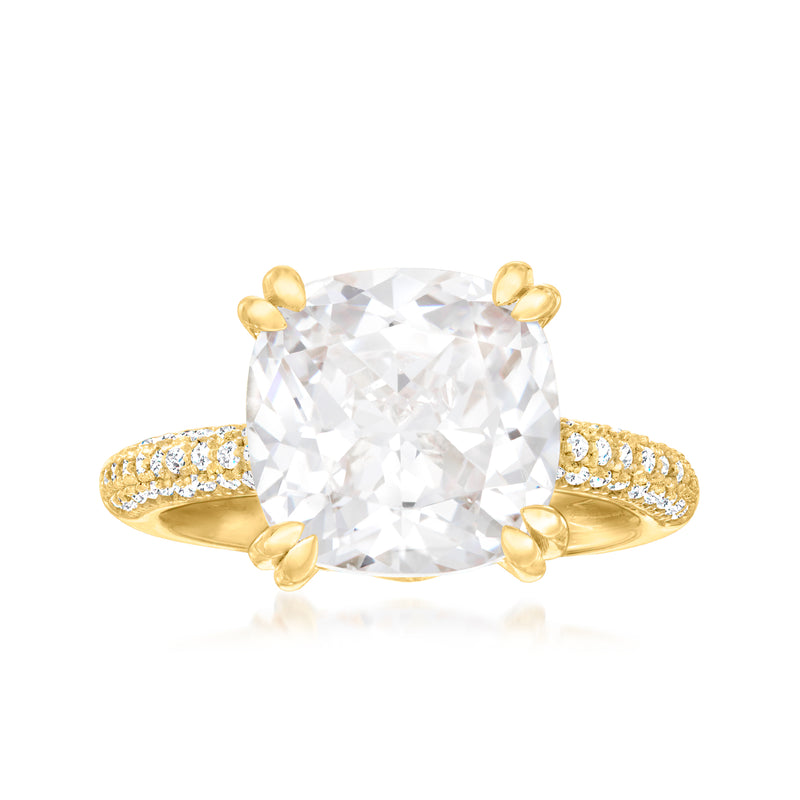 18kt gold over sterling CZ engagement ring with large oval center stone and halo prongs