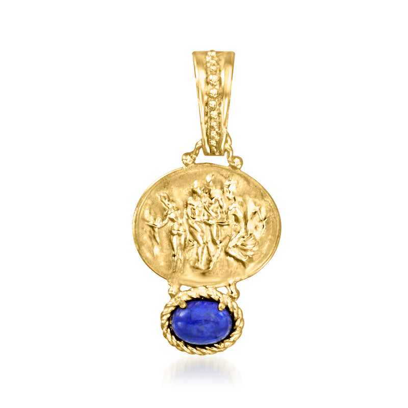Gold-over-sterling pendant with oval medallion and blue lapis cabochon