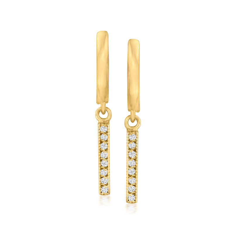 14kt yellow gold diamond-accented drop earrings with vertical bar dangles and hoops