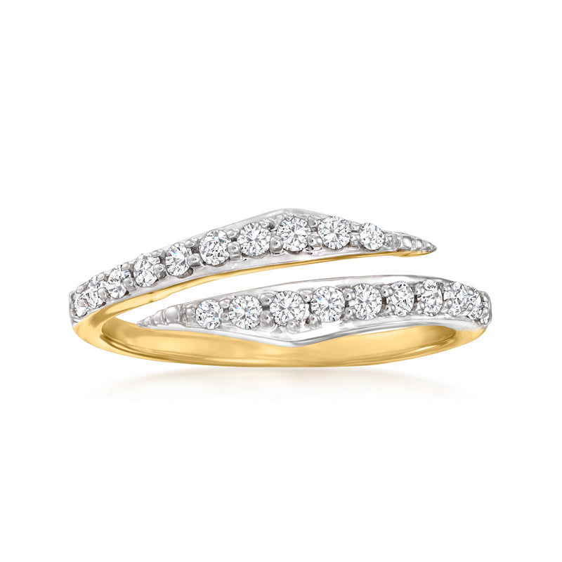 Diamond bypass ring in 14kt yellow gold with round diamond rows