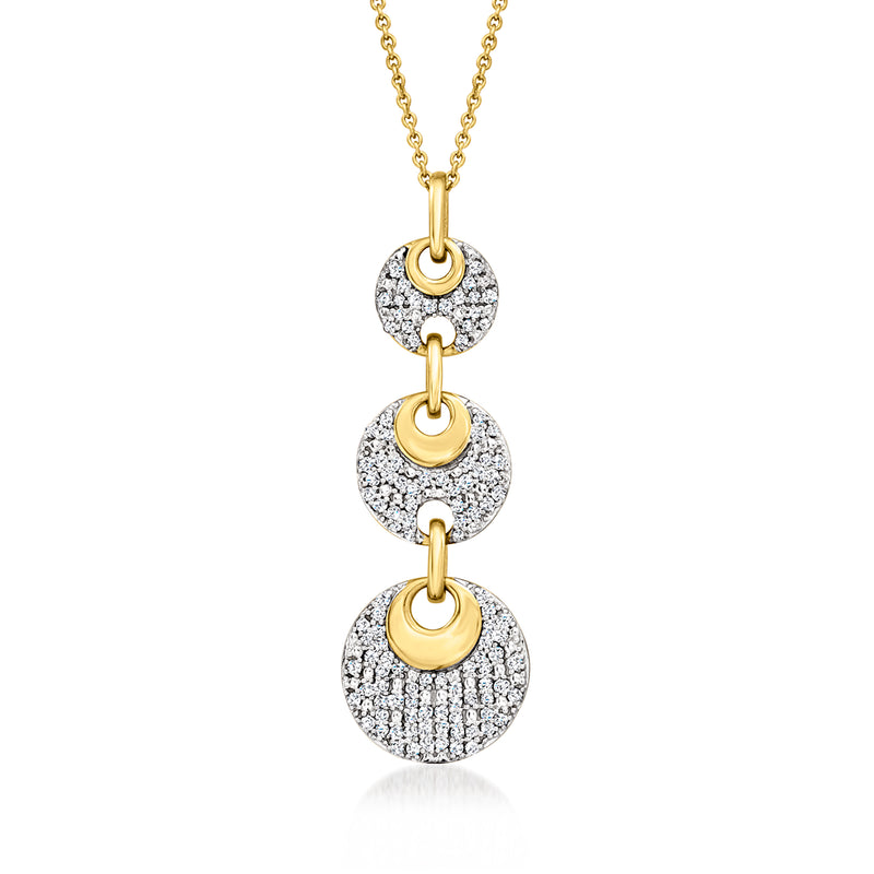 Gold over sterling circle-link pendant necklace with round pave diamond dangles