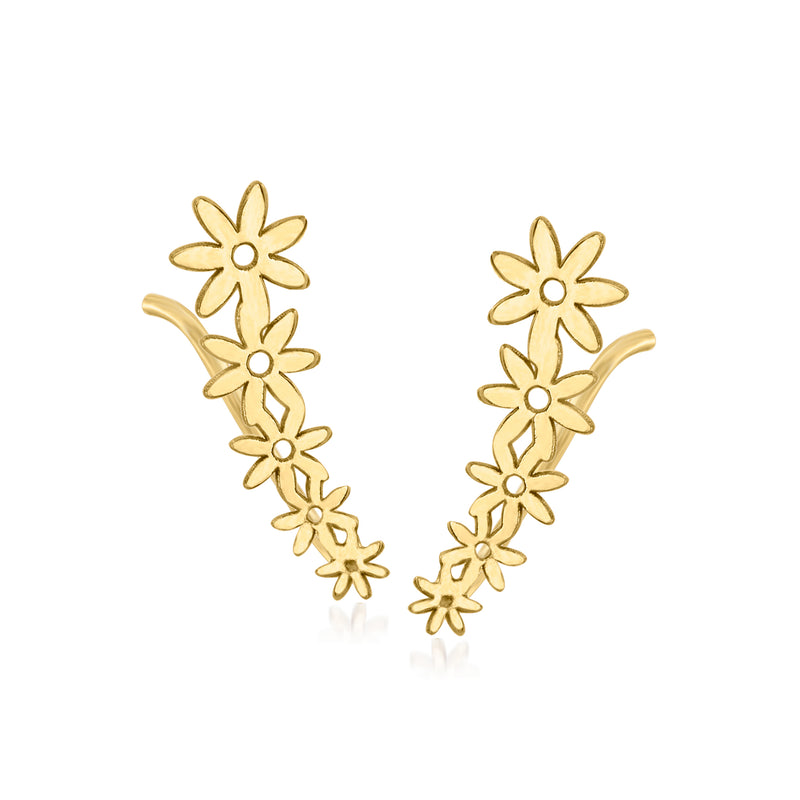 14kt yellow gold flower ear climber earrings with five small dangling blossoms