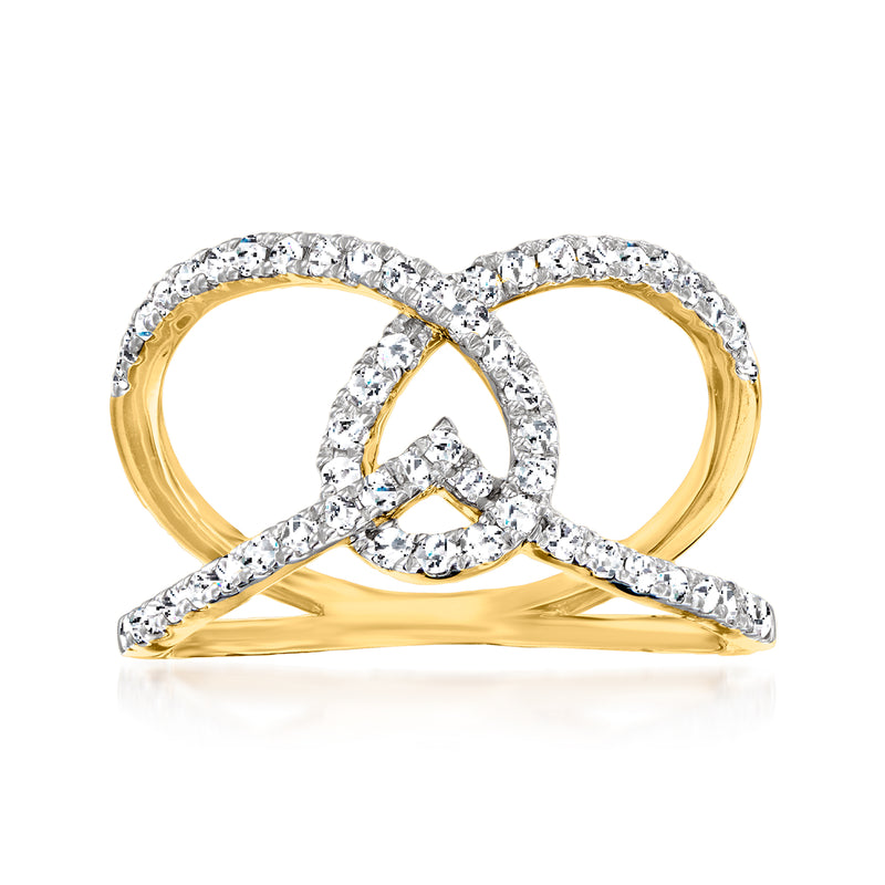 18k gold over sterling loop knot ring with diamond-look stones, gold band