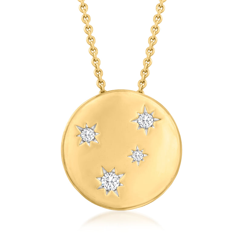 Gold over sterling medallion pendant necklace with five diamond star accents
