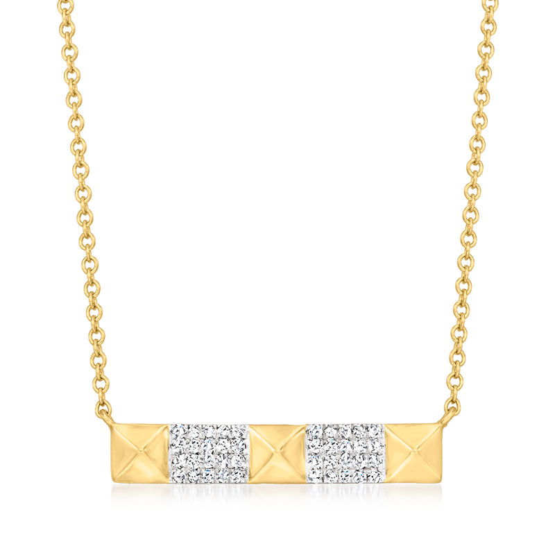 14kt yellow gold bar necklace with pavé diamonds and pyramid-textured stations
