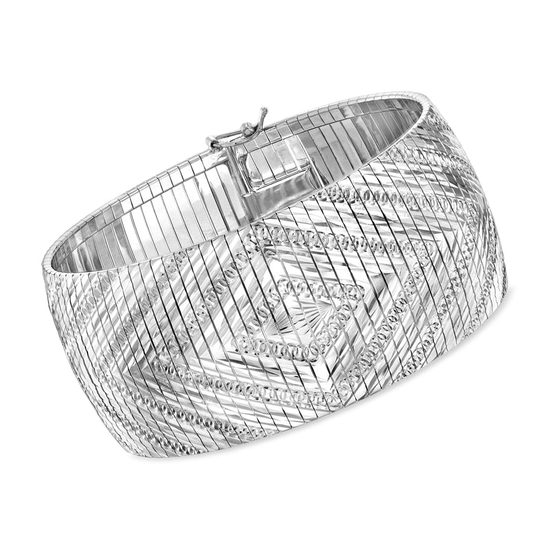Italian sterling silver omega bracelet with diamond-patterned links and box clasp