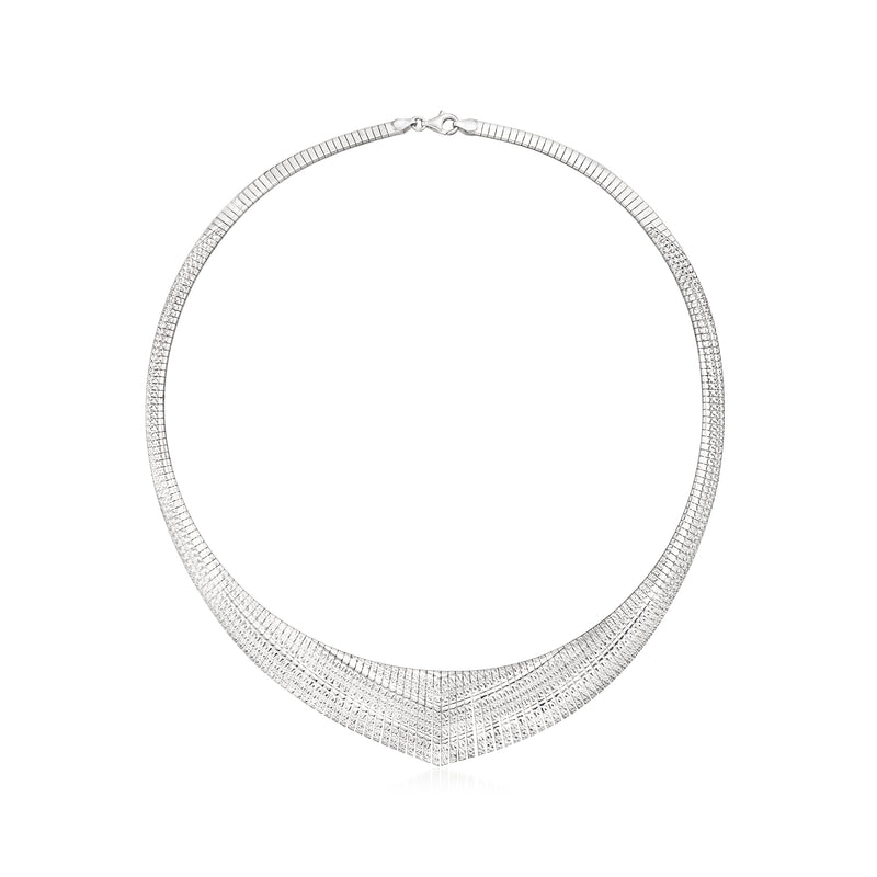 Italian sterling silver graduated Cleopatra necklace with curved draped fringe chain