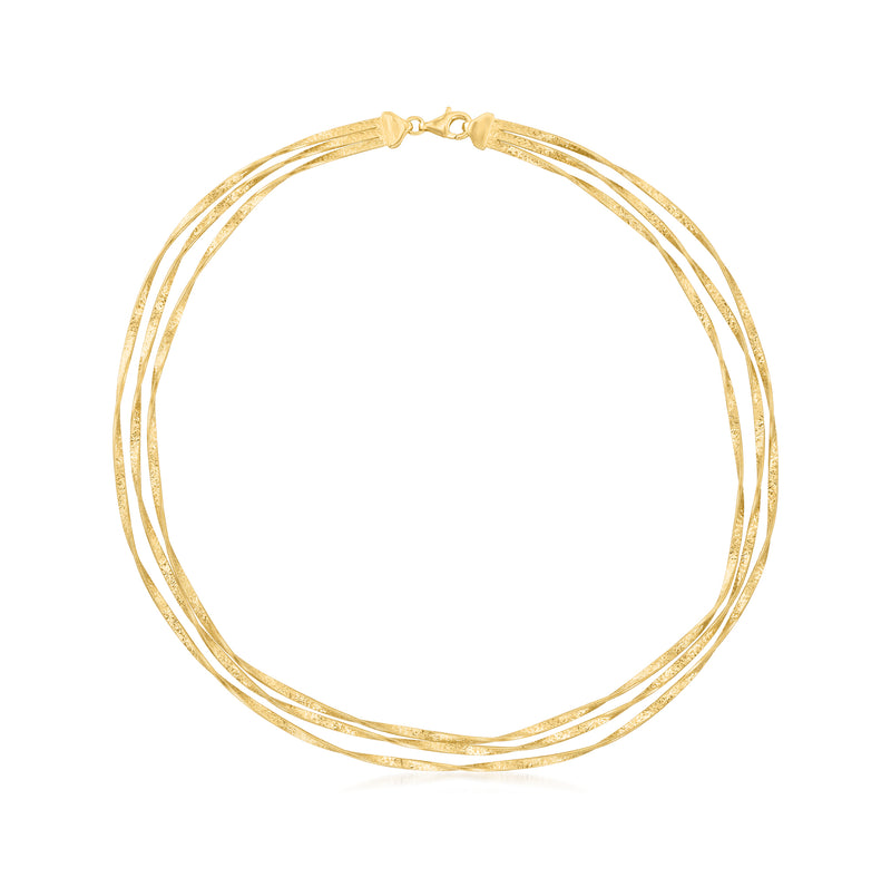 Twisted three-strand gold over sterling omega necklace with small clasp