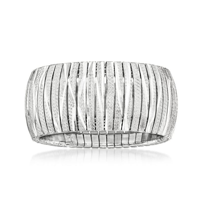Sterling silver omega ring with wave-ridged band
