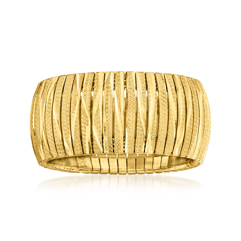 18kt gold over sterling Omega ring with vertical wave ridged band