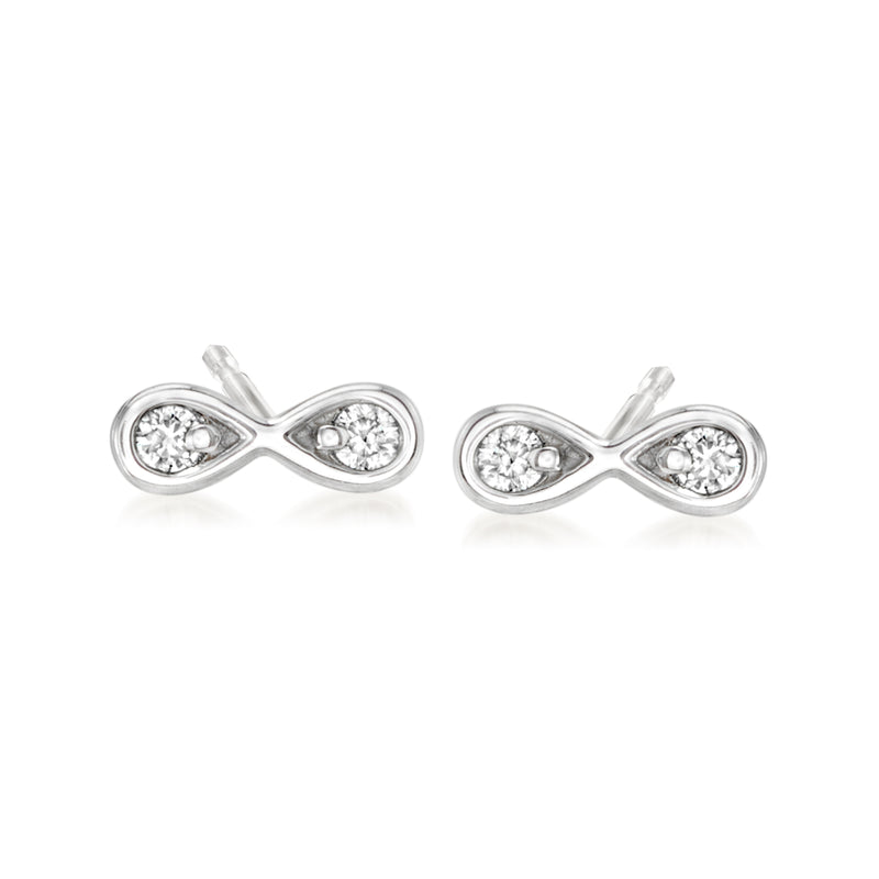 Sterling silver infinity symbol diamond stud earrings with clear round stones