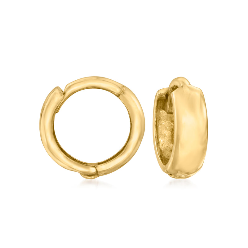 14kt yellow gold huggie hoop earrings, smooth round hoops with clasp