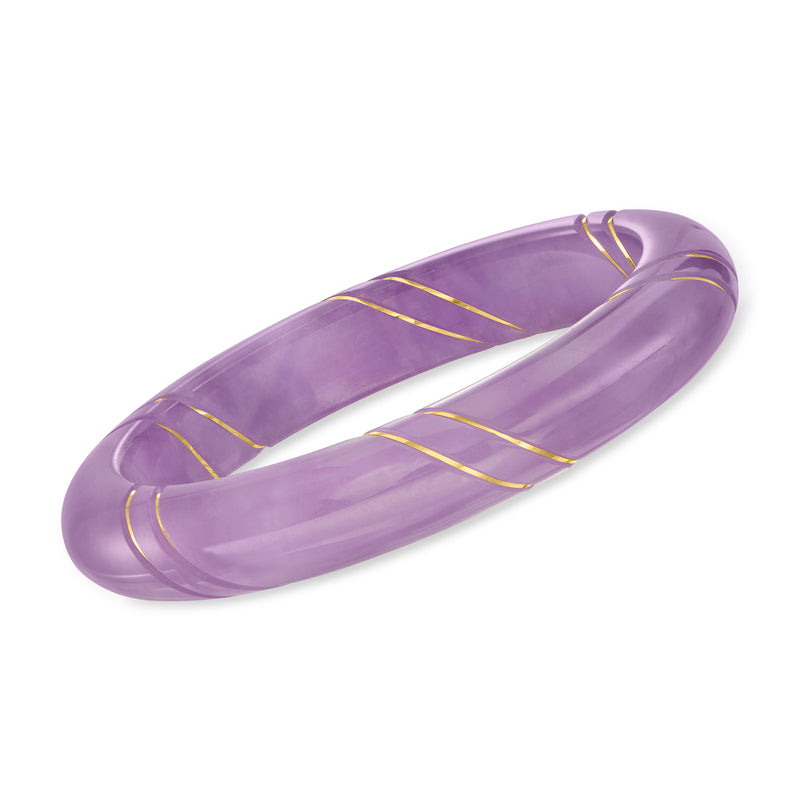Lavender jade bangle bracelet with yellow gold inlaid lines, 14kt yellow gold