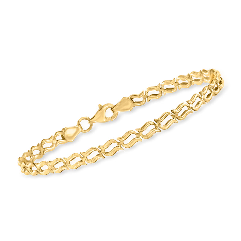 14kt yellow gold wavy-link chain bracelet with polished interlocking links