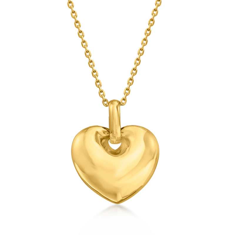 Puffed yellow gold heart pendant necklace with chain