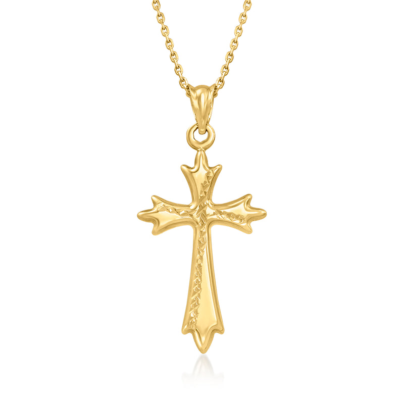 Angular cross pendant necklace in 14kt yellow gold with link chain