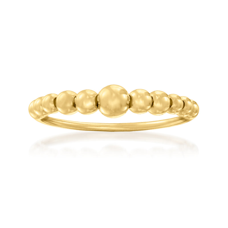 14kt yellow gold beaded ring with smooth domed bead row and slim band