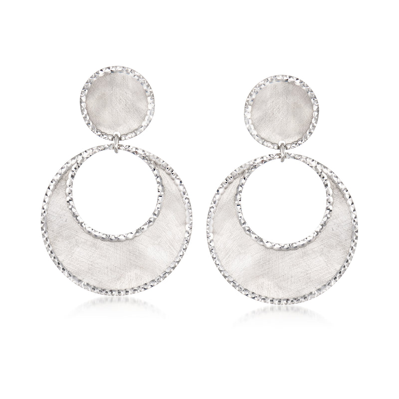 Sterling silver cut-out circle drop earrings with two dangling hoops
