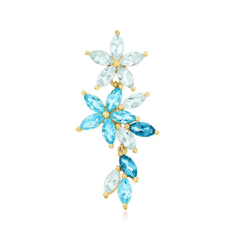 Floral blue topaz pendant with teardrop stones in gold over sterling setting