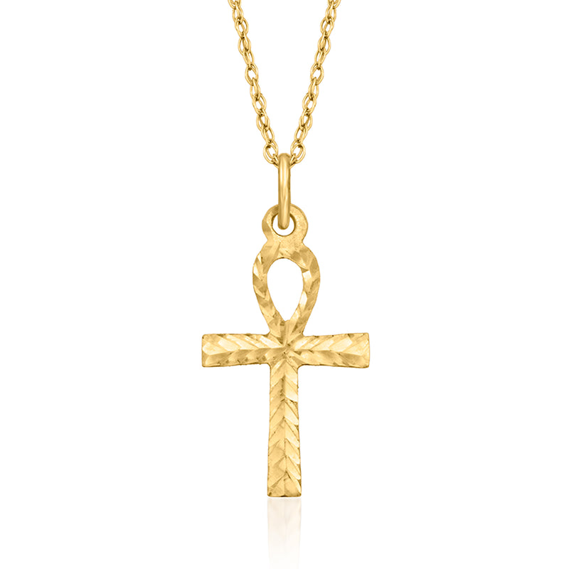 14k yellow gold ankh cross pendant necklace with linked chain