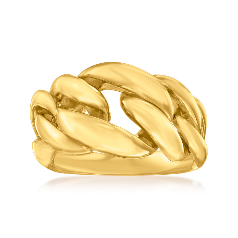 Polished gold over sterling curb-link ring with interlocking oval links