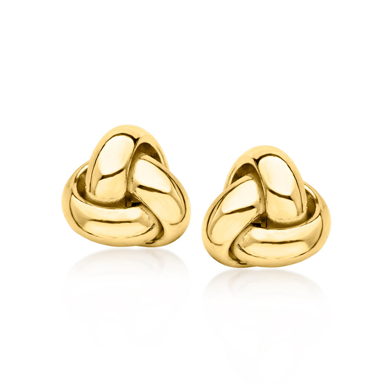 Yellow gold love knot stud earrings with post backs