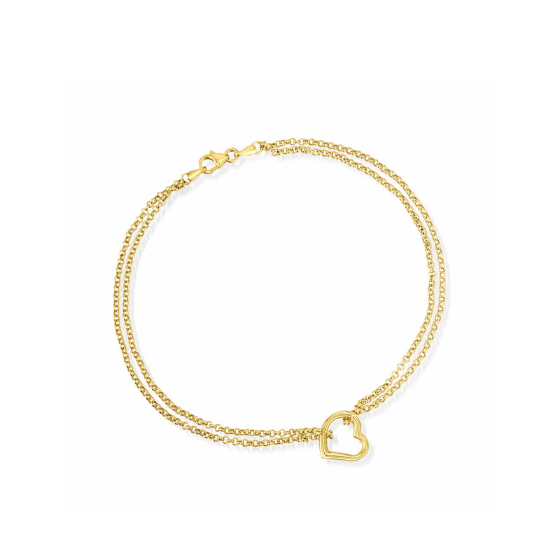 10kt yellow gold heart anklet with station heart charm on link chain