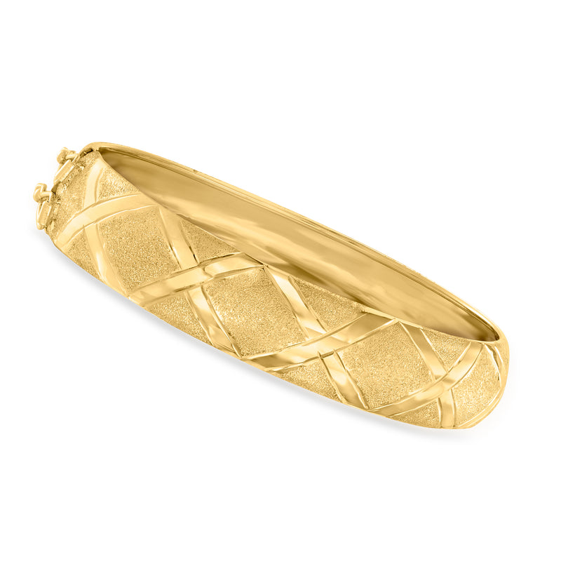 10kt yellow gold flex bangle bracelet with textured X-pattern detail