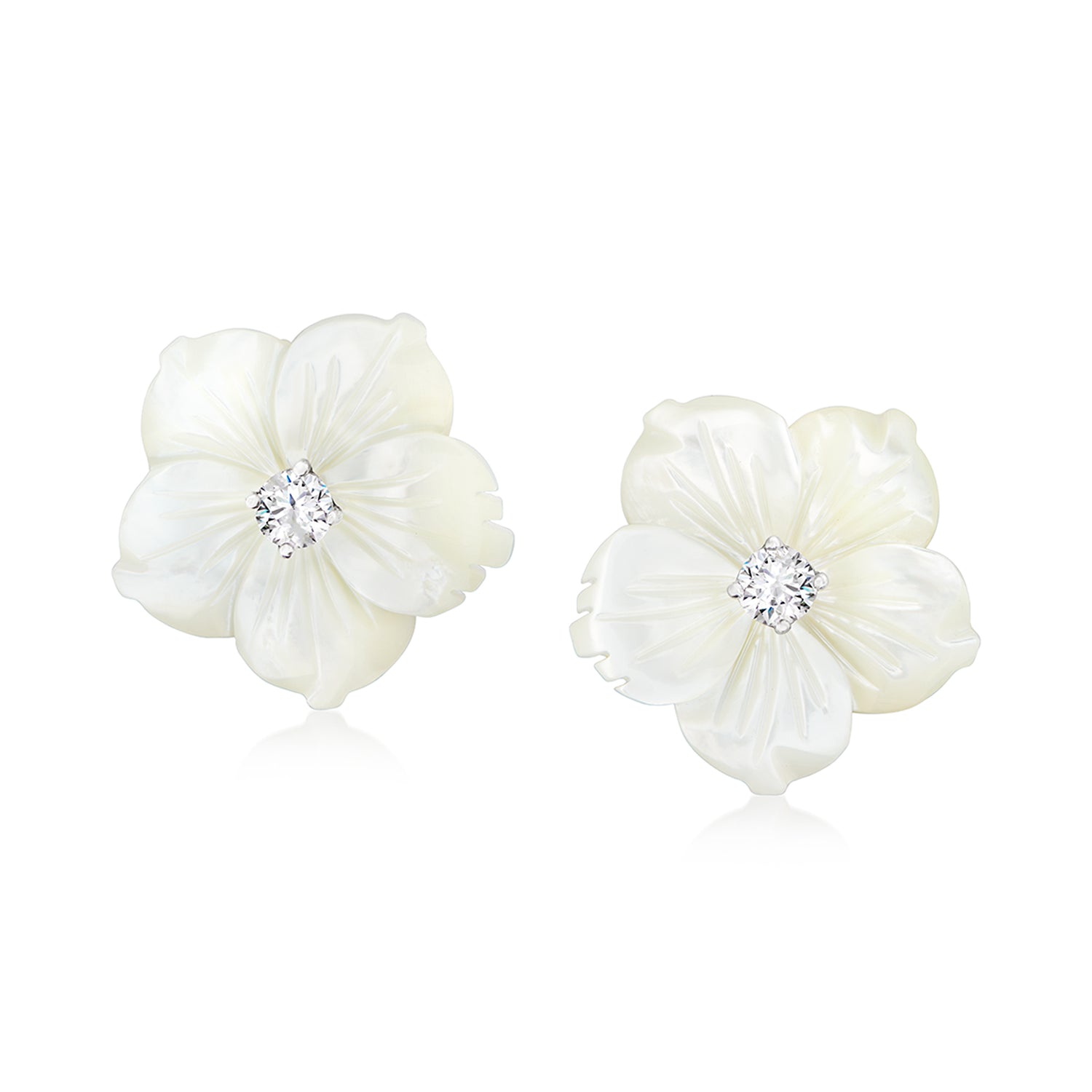 Italian Mother-of-Pearl and .40 ct. t.w. CZ Flower Earrings in Sterling Silver