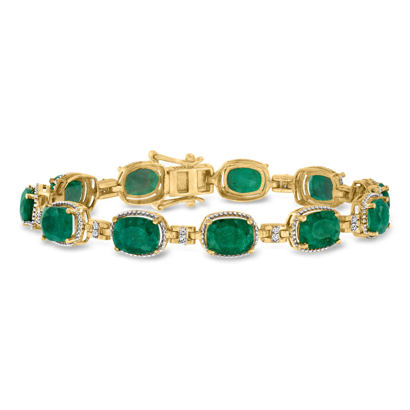Emerald and diamond tennis bracelet in 18kt gold over sterling, green stones and clear accents