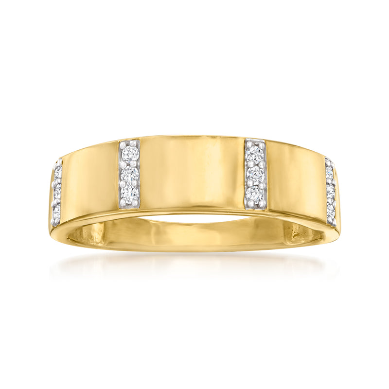 18kt gold over sterling diamond striped band ring with three rectangular channel stones
