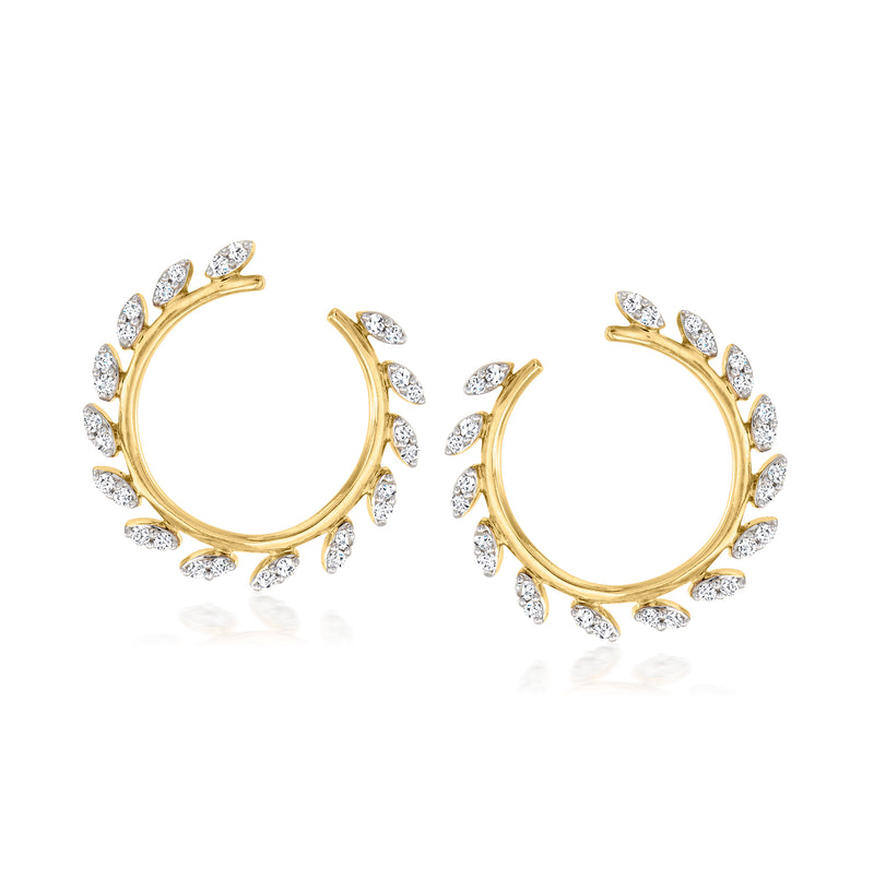 Diamond leaf hoop earrings in 18kt gold over sterling
