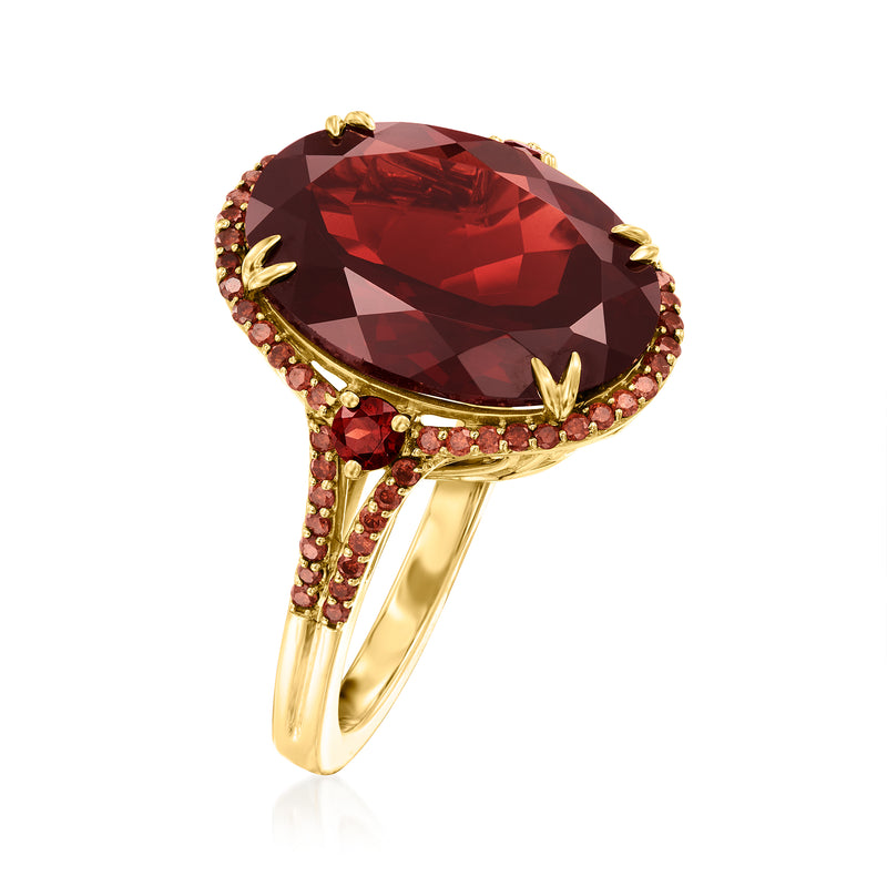 11.20 ct. t.w. Garnet and .36 ct. t.w. Red Diamond Ring in 14kt Yellow Gold