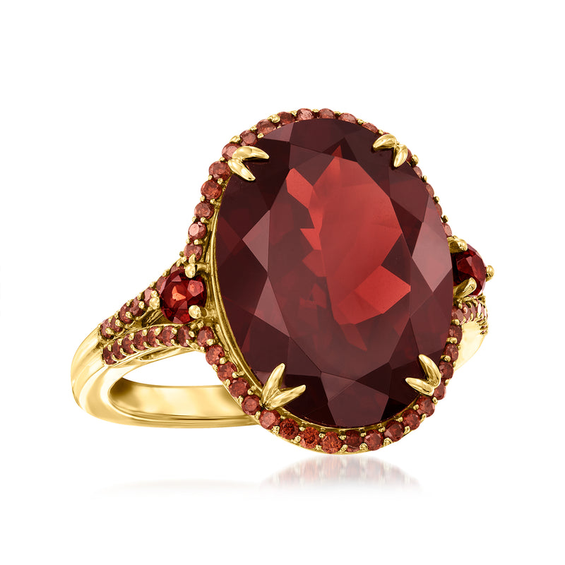 11.20 ct. t.w. Garnet and .36 ct. t.w. Red Diamond Ring in 14kt Yellow Gold