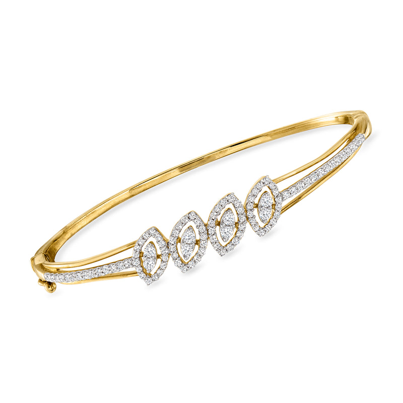 Gold-tone marquise diamond-look cluster bangle bracelet with sparkling row
