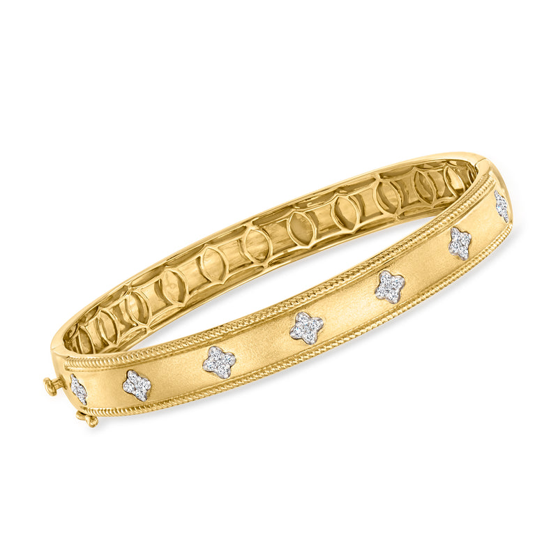 18kt gold over sterling diamond bangle with carved oval design and five sparkle accents