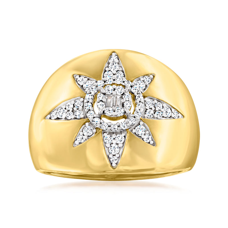 18k gold over sterling floral diamond ring with five-petal round stone cluster