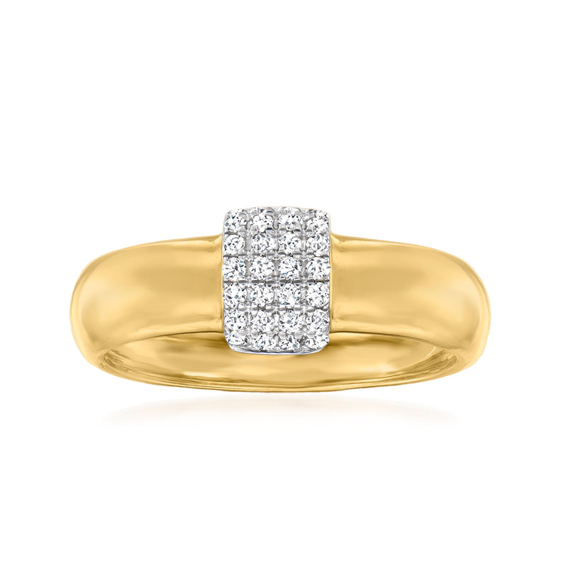 18kt gold over sterling square pave diamond station ring, rounded band with center square