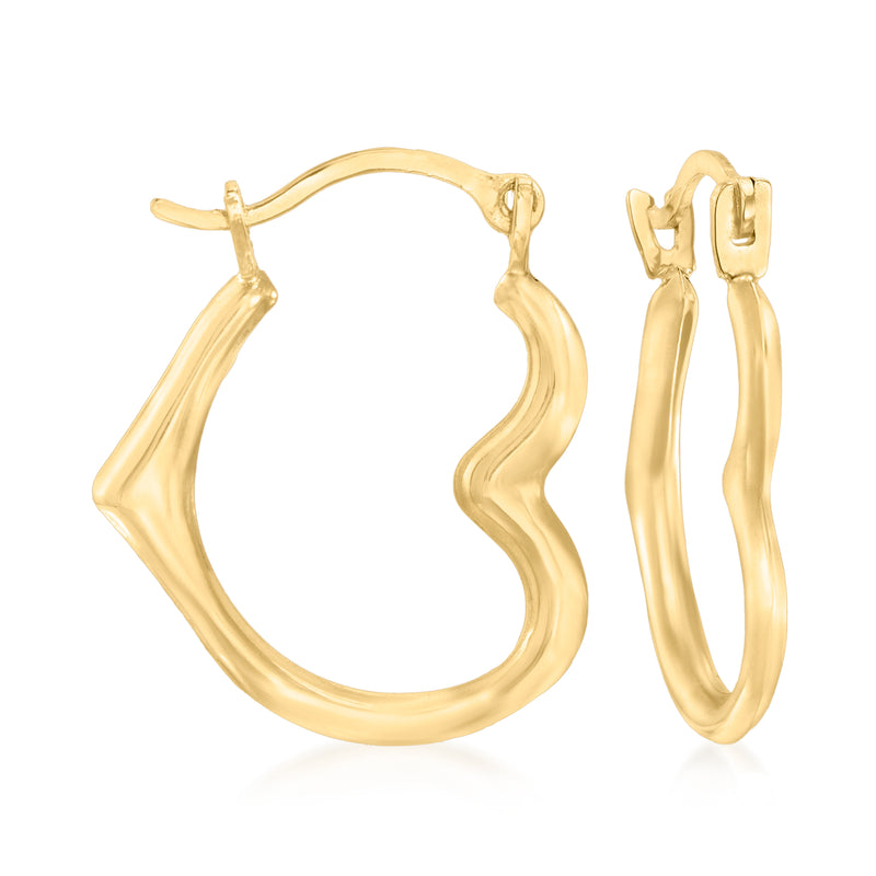 10kt yellow gold heart hoop earrings with hinged clasp