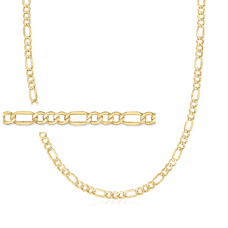 10k yellow gold figaro-link chain necklace with clasp and flat link design