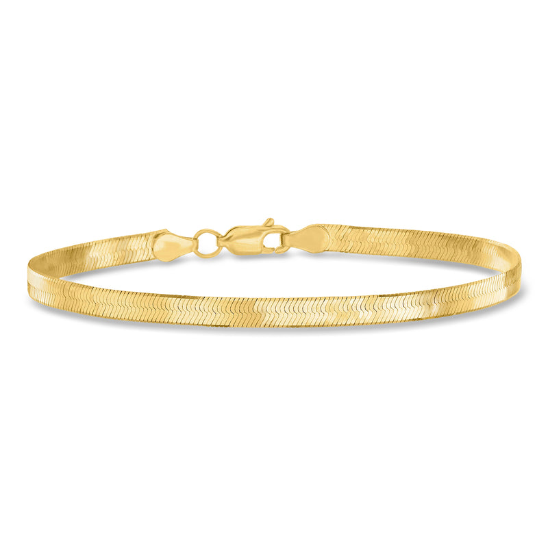 Yellow gold herringbone bracelet with lobster clasp and oval link pattern